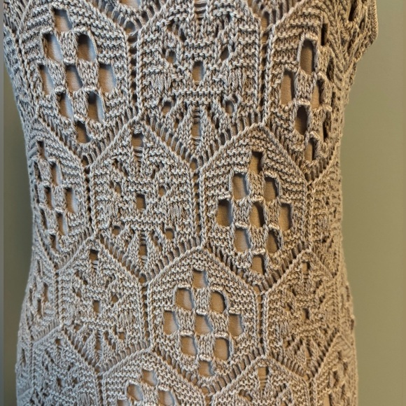 Splendid Eden Sweater Dress Sz S Beige 100% Cotton Honeycomb Crochet, Lined. NWT - Picture 2 of 6